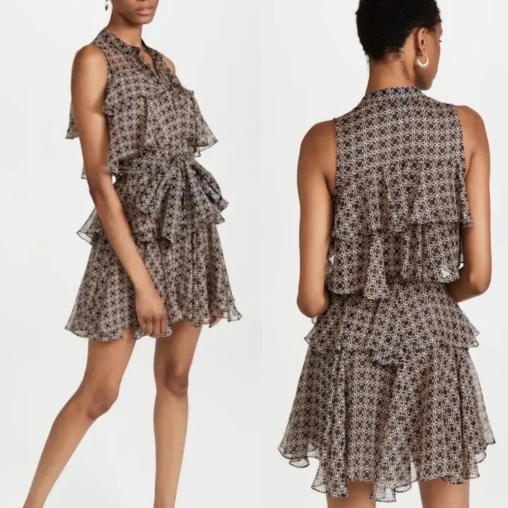 MISA Los Angeles Emogene Geo Mini Tiered Dress In Tamarin Tile Women's Size XS